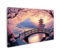 Islandburner Image sur toile Paysage japonais avec cerisiers en fleurs et pagode pour salon Amants du Japon Images japonaises Décoration murale Affiche