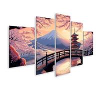 islandburner Image sur toile Paysage japonais avec cerisiers en fleurs et pagode pour salon Amoureux du Japon Images japonaises Décoration murale Affiche