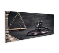 islandburner Image sur toile représentant un marteau de juge et une balance, une salle d'audience, une image symbolique