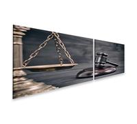 islandburner Image sur toile représentant un marteau de juge et une balance, une salle d'audience, une image symbolique