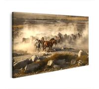 islandburner Image sur toile représentant un troupeau de chevaux majestueux - Décoration murale pour le salon pour les amoureux de la nature - Édition F5