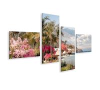 islandburner Image sur toile - Scène de l'île tropicale avec fleurs et palmiers multicolores - 4 pièces - Edition K1