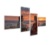 islandburner Image sur toile - Scène romantique - Coucher de soleil - Décoration murale pour salon pour les amoureux de la nature - 4 pièces - Edition D1