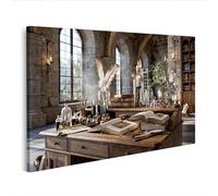 islandburner Image sur toile Scriptorium historique pour bibliothèque - Parfait pour les amateurs d'histoire - Édition W2