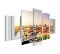 islandburner Image sur toile - Skyline de Berlin au coucher du soleil vue depuis une fenêtre ouverte - 170 x 80 cm