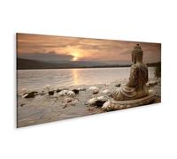 islandburner Image sur toile - Statue de Bouddha harmonieuse au bord du lac - Décoration murale pour salon pour les amoureux de la nature - Panorama
