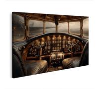 islandburner Image sur toile - Tableau mural fascinant vintage - Cockpit d'avion - Pour bureau et salon - Pour les amateurs d'aviation - Édition W2