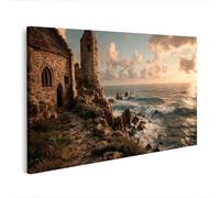 islandburner Image sur toile - Tour de guet médiévale solitaire sur la côte - Décoration murale - Edition D1