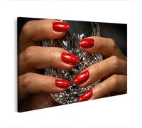 islandburner Image sur toile Vernis à ongles rouge brillant sur les mains avec verre cristal - Édition Z2