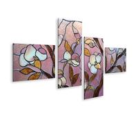 islandburner Image sur toile - Verre coloré avec motif fleurs et oiseaux pour une décoration élégante - 4 pièces - Edition D1