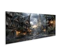 islandburner Image sur toile - Village médiéval mystique - Décoration murale pour salon - Pour les amis d'histoire - Panorama