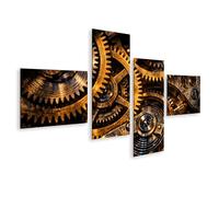 islandburner Image sur toile Vintage Mouvement mécanique et engrenages comme tableau mural - 4 pièces - Edition J1