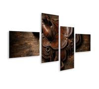 islandburner Image sur toile vintage selle en cuir pour les amateurs de western comme décoration murale - 4 pièces - Edition A1