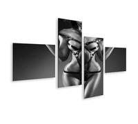 islandburner Impression sur toile 4 pièces Jeune femme en fétiche érotique Vêtements dansant Striptease dans la boîte de nuit - Toile 150 x 80 cm