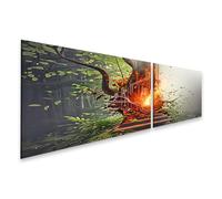islandburner Impression sur toile Arbre des secrets lumineux dans la forêt numérique de la magie - Toile 160 x 40 cm - 2 pièces