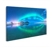 islandburner Impression sur toile Aurore Réfléchissante Dans L'Eau Aurores Boréales Sur Les Îles Lofoten Norvège - Toile 80 x 40 cm