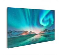 islandburner Impression sur toile avec aurores boréales sur la rive du lac de glace - 80 x 40 cm