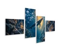 islandburner Impression sur toile - Baleine majestueuse dans un monde sous-marin mystérieux - 4 pièces - Edition S1