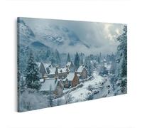 islandburner Impression sur toile Beau paysage d'hiver avec maisons enneigées dans un village écossais - Toile 100 x 57 cm