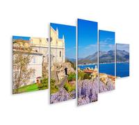 islandburner Impression sur toile - Belle vue sur la côte avec fleurs et église historique - Toile 170 x 80 cm - 5 pièces