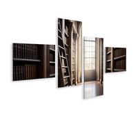 islandburner Impression sur toile bibliothèque majestueuse murale salon pour les amateurs de livres - 4 pièces - Édition X1