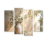 islandburner Impression sur toile - Branches d'olivier méditerranéennes - Décoration murale pour salon - Pour les amoureux de la nature - 4 pièces