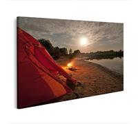 islandburner Impression sur toile camp de tentes sur la rive au clair de lune et feu de camp - 80 x 40 cm