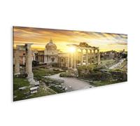 islandburner Impression sur toile Coucher de soleil sur les ruines de la Rome antique à la lumière du soir - Toile 120 x 40 cm - Panorama