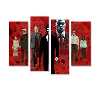 islandburner Impression sur toile de 4 parties - Motif : humeurs de thriller sur fond rouge - Toile 130 x 80 cm
