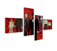 islandburner Impression sur toile de 4 parties - Motif : humeurs de thriller sur fond rouge - Toile 150 x 80 cm