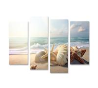 islandburner Impression sur toile de qualité avec coquillages et étoiles de mer sur la plage au coucher du soleil