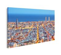 islandburner Impression sur toile de qualité avec vue sur la ville de nuit - Motif horizon de la ville côtière et routes lumineuses - 80 x 40 cm