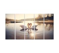 islandburner Impression sur toile de qualité - Motif deux cygnes au soleil du soir - Se promener sur les rives calmes du lac - Toile 160 x 80 cm - 5 pièces XXL