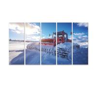 islandburner Impression sur toile de qualité supérieure - Chasse-neige rouge sur un champ enneigé au pays des merveilles d'hiver
