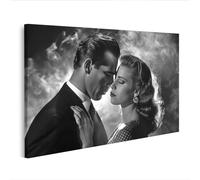 islandburner Impression sur toile de qualité supérieure Humphrey Bogart Rencontre rêveuse dans la fumée et le silence en noir et blanc - 100 x 57 cm