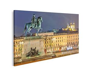 islandburner Impression sur toile de qualité supérieure Lyon Place Bellecour - Statue du Roi Louis XIV - Décoration murale
