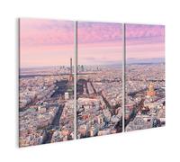 islandburner Impression sur toile de qualité supérieure Panorama de Paris au coucher du soleil avec tour Eiffel et nuages