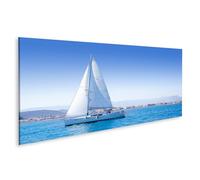 islandburner Impression sur toile de qualité supérieure - Voilier sur la mer bleue devant la ville keste et les montagnes