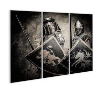 islandburner Impression sur toile - Deux chevaliers blindés avec boucliers et épées au Moyen Âge - Toile 130 x 80 cm - 3 pièces