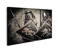 islandburner Impression sur toile - Deux chevaliers blindés avec boucliers et épées au Moyen Âge - Toile 80 x 40 cm