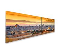 islandburner Impression sur toile en 2 parties Motif coucher de soleil sur la vieille ville de Jérusalem 160 x 40 cm