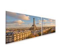 islandburner Impression sur toile en 2 parties - Vue d'automne sur la Tour Eiffel et l'architecture parisienne - Toile 160 x 40 cm