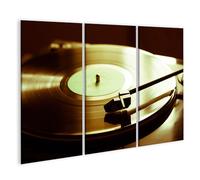 islandburner Impression sur toile en 3 parties Motif disque vinyle avec bras de lecture Pour soirée musicale nostalgie rétro 130 x 80 cm