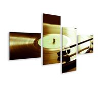 islandburner Impression sur toile en 4 parties Motif disque vinyle avec bras de lecture Pour soirée musicale nostalgie rétro 150 x 80 cm