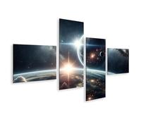 islandburner Impression sur toile étoiles et planètes dans la danse éternelle de l'univers - Toile 150 x 80 cm - 4 pièces