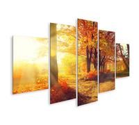 islandburner Impression sur toile - Forêt d'automne enchanteresse - Pour le salon - Parfait pour les amoureux de la nature - 5 pièces