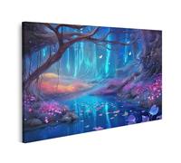 islandburner Impression sur toile Forêt enchantée aux couleurs vives et aux merveilles florales - Toile 100 x 57 cm