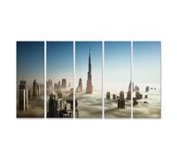islandburner Impression sur toile Gratte-ciel dans la mer de nuages Dubaï Skyline - Toile 160 x 80 cm - 5 pièces XXL