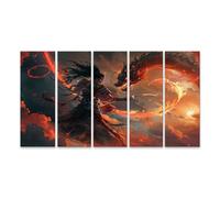 islandburner Impression sur toile Guerrier contre les dragons dans la mer de flammes - Toile 160 x 80 cm - 5 pièces XXL