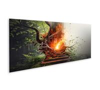 islandburner Impression sur toile - Motif arbre des secrets lumineux dans la forêt numérique de la magie - Toile 120 x 40 cm - Panorama